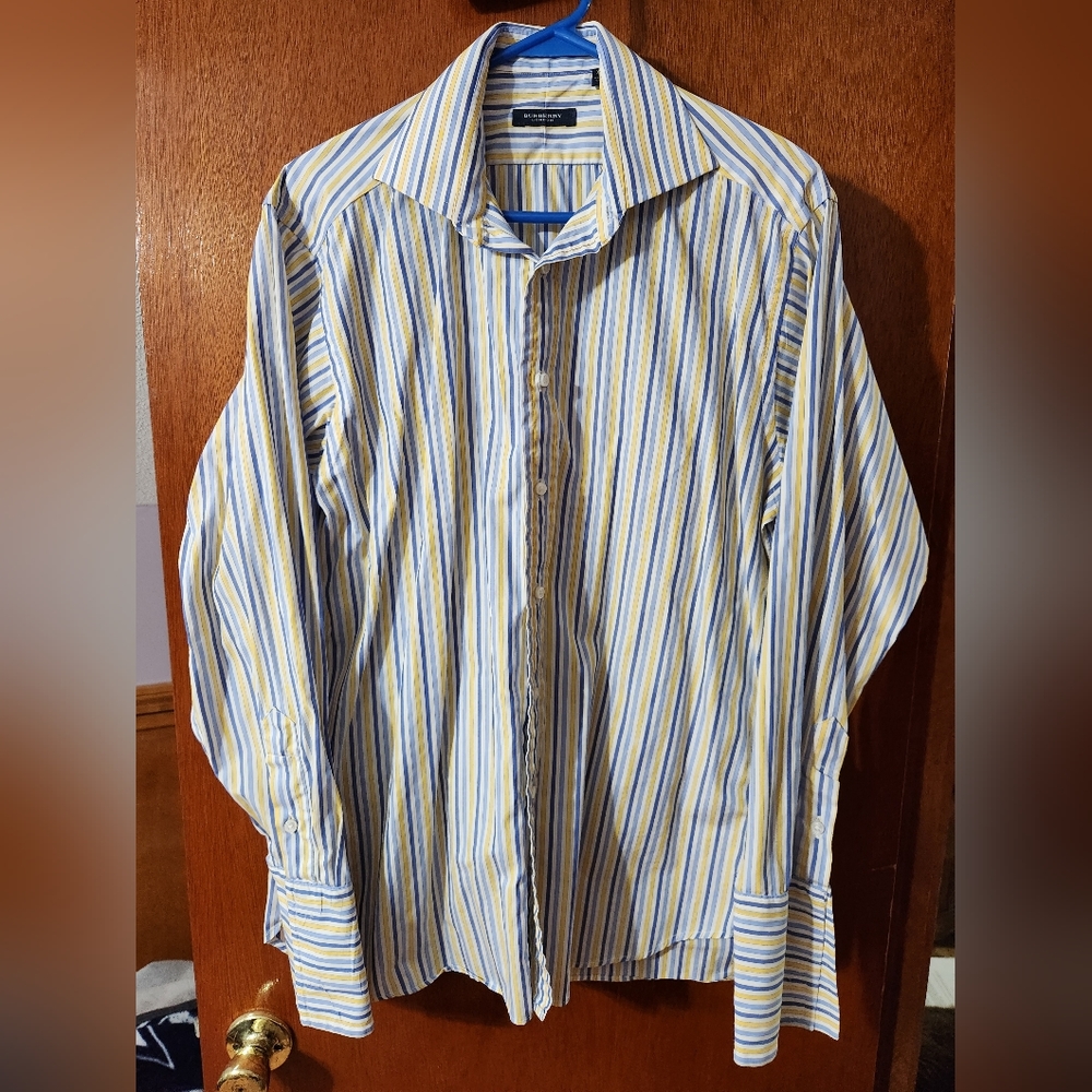 Burberry London Multicolor Striped Men's Dress Shirt with French Cuff Sleeves - Picture 1 of 3